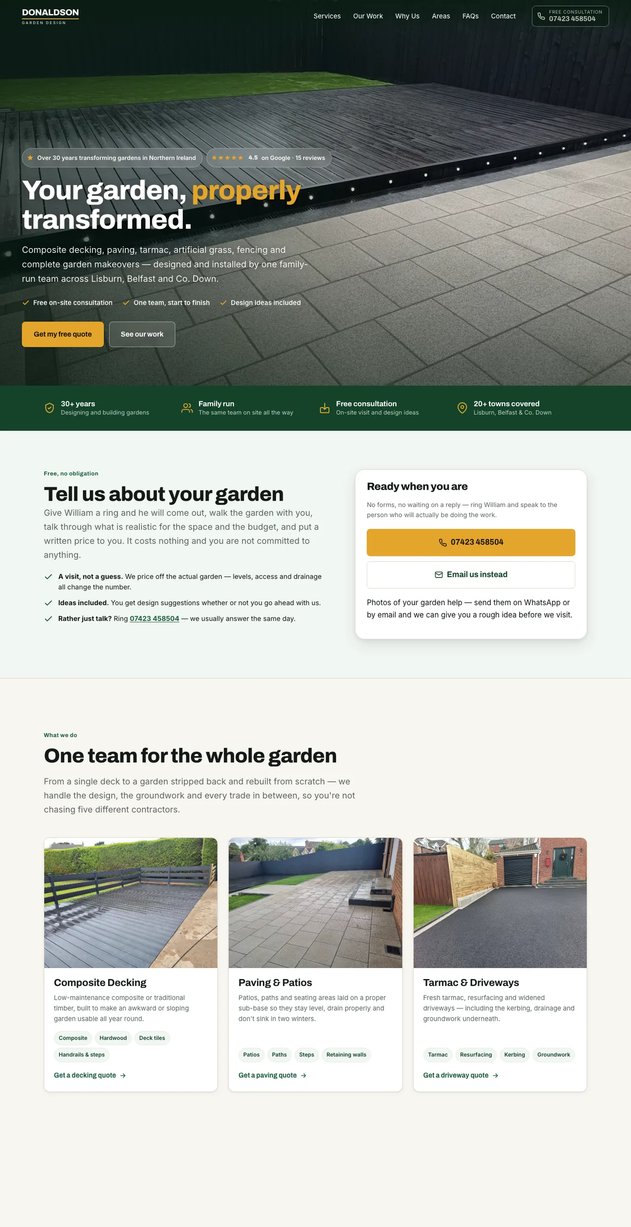 Full-page view of the Donaldson Garden Design website