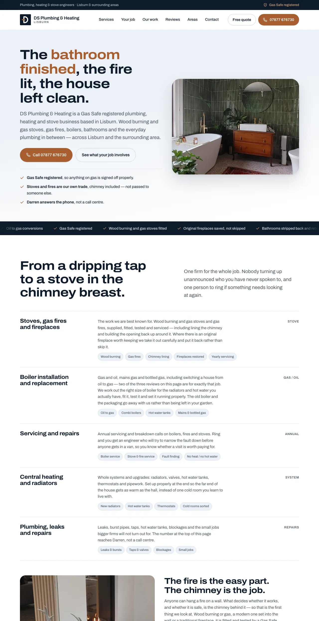 Full-page view of the DS Plumbing & Heating website