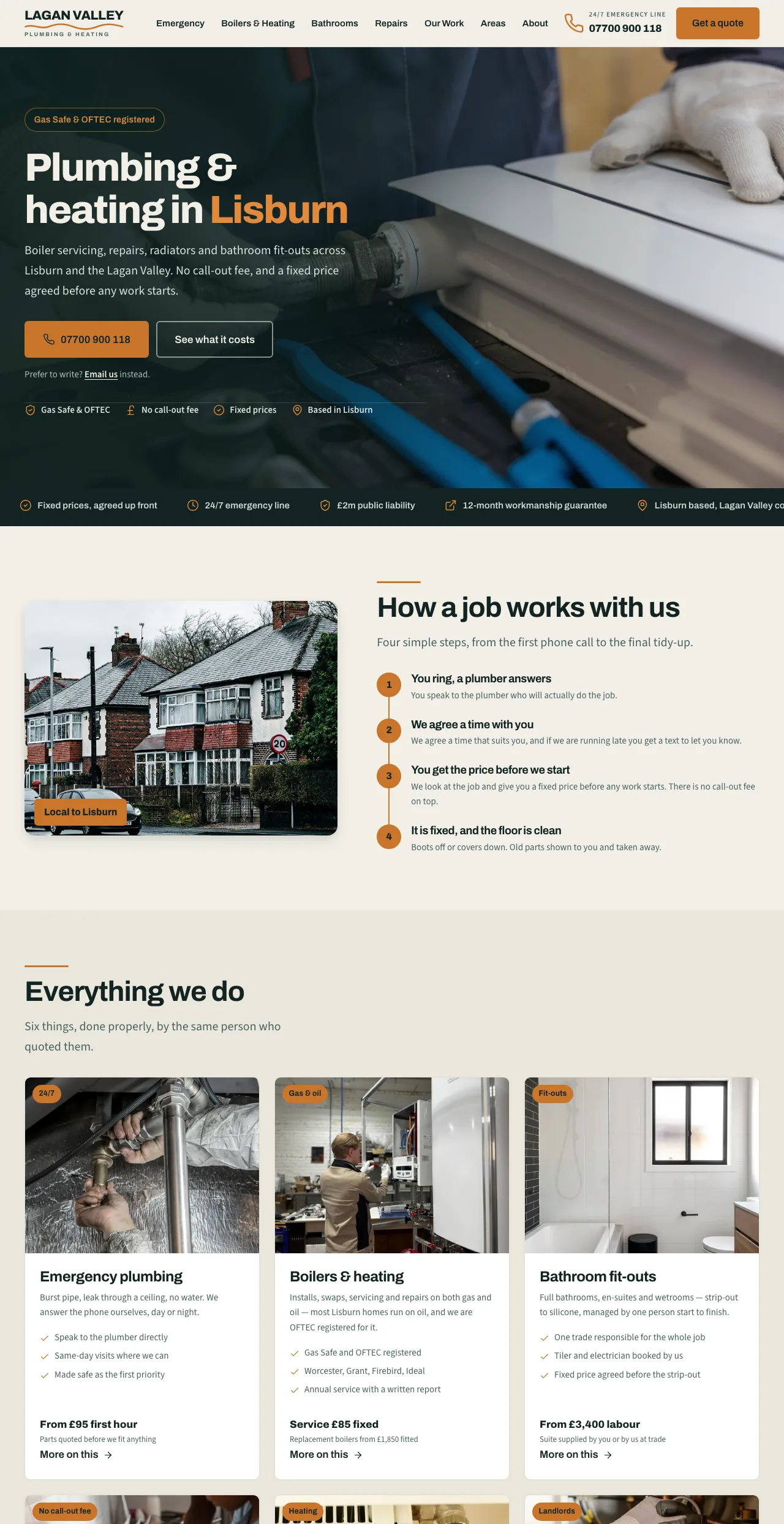 Full-page view of the Lagan Valley Plumbing & Heating (fictional) website